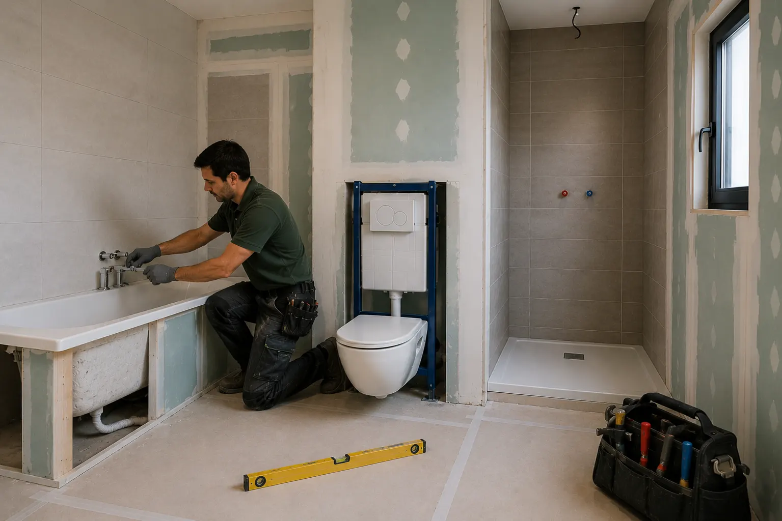 etude-technique-creation-salle-de-bain Étude technique d’un futur projet de salle de bain avec relevé des arrivées d’eau, évacuations et contraintes d’aménagement.