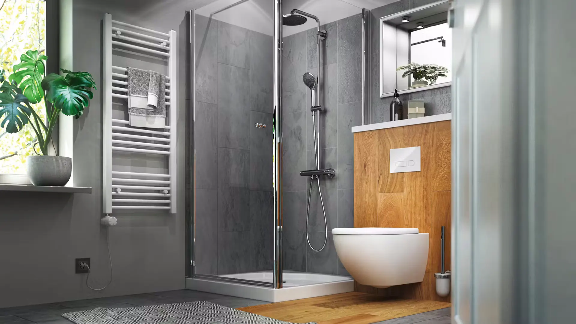 renovation-salle-de-bain-moderne-douche-style-italienne-sanary Salle de bain moderne avec douche style italienne et meuble suspendu à Sanary-sur-Mer